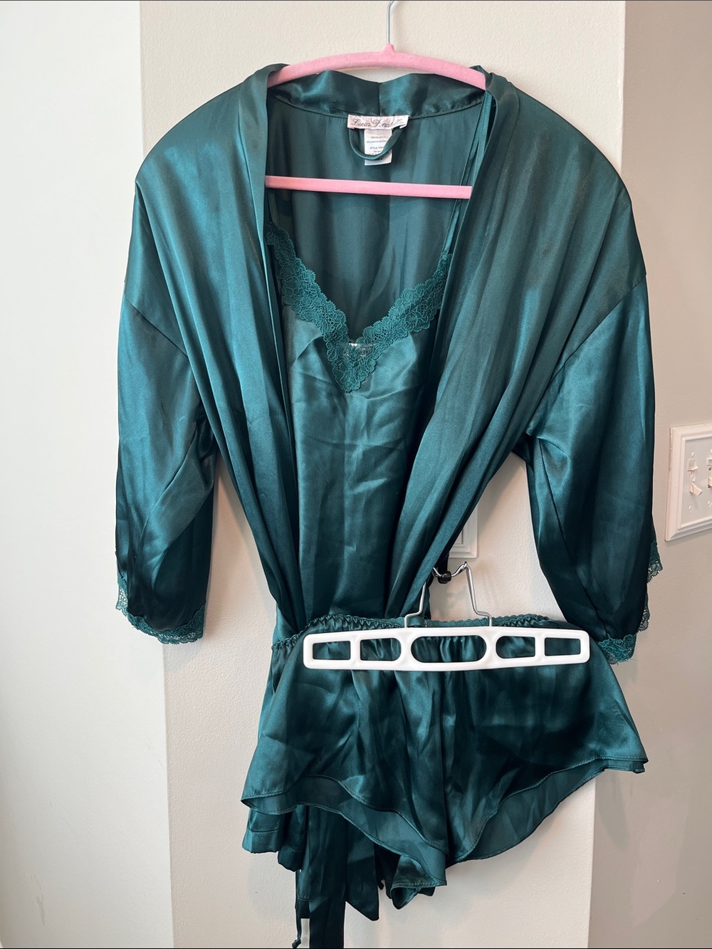 Linea Donatella Teal Satin Robe, Camisole & Shorts Set